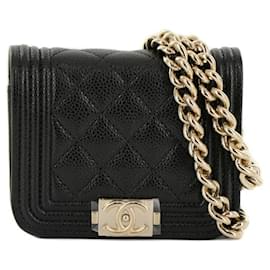 Chanel-Chanel Boy Mini Chain Pouch Caviar Leather Bag-Black