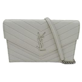 Yves Saint Laurent-Yves Saint Laurent Leather Chain Shoulder Bag-Grey