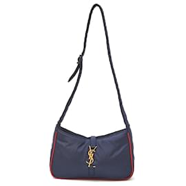 Yves Saint Laurent-Yves Saint Laurent Nylon Leather Shoulder Bag-Blue