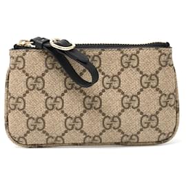 Gucci-Gucci GG Emblem Key Case Taffeta Leather-Brown,Beige