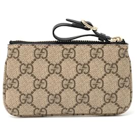 Gucci-Gucci GG Emblem Key Case Taffeta Leather-Brown,Beige
