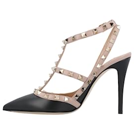 Valentino Garavani-Valentino Leather Gold-Tone Rockstud Black-Black