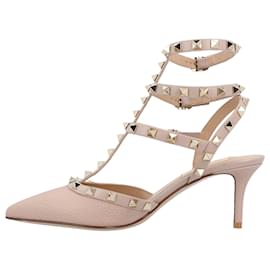 Valentino Garavani-Valentino Rockstud Grainy Leather Slingbacks Pink-Pink