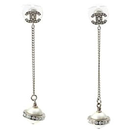 Chanel-Chanel Coco Mark Rhinestone Drop Swing Earrings-Silvery,Metallic