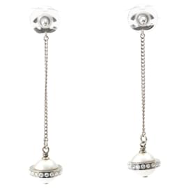 Chanel-Chanel Coco Mark Rhinestone Drop Swing Earrings-Silvery,Metallic
