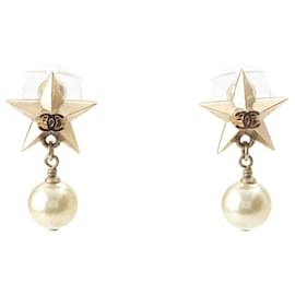 Chanel-Chanel Coco Mark Star Drop Earrings-Golden,Metallic