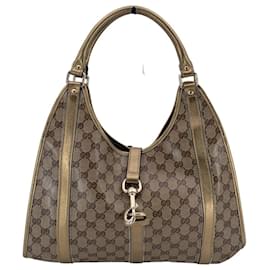 Gucci-Gold Crystal GG Canvas Pushlock Bardot Hobo Bag-Golden