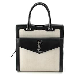 Yves Saint Laurent-Yves Saint Laurent Canvas Leather 2way Bag-Black