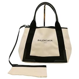 Balenciaga-Sac cabas petit modèle en toile et cuir Balenciaga-Bleu