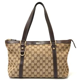 Gucci-Gucci GG Canvas Leather Tote Bag-Brown,Beige