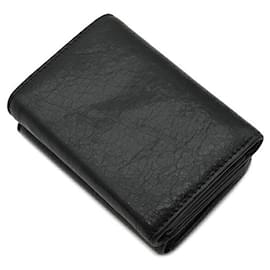 Balenciaga-Portefeuille Tri-Fold en Agneau Balenciaga Monaco Logo BB Mini-Noir