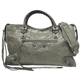 Balenciaga-Sac en cuir gris Balenciaga The City 2way-Gris