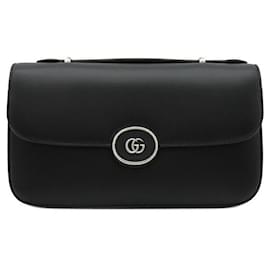 Gucci-Gucci Leather 2WAY Bag Double G Plate Clutch-Black