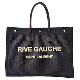 Yves Saint Laurent-Yves Saint Laurent Straw Tote Bag-Black