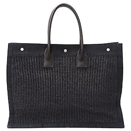Yves Saint Laurent-Yves Saint Laurent Straw Tote Bag-Black