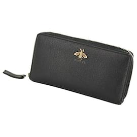 Gucci-Carteira zíper em couro Animalier com abelha de metal Gucci-Preto