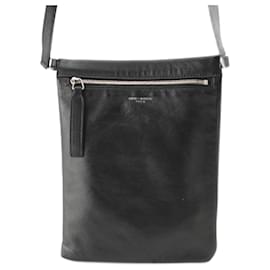 Yves Saint Laurent-Yves Saint Laurent Leather Logo Crossbody Bag-Black