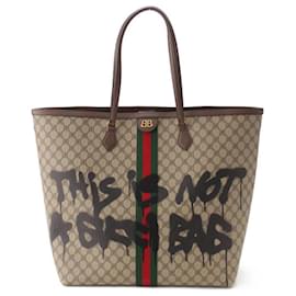 Gucci-Gucci Balenciaga Hacker Project Graffiti Tote Bag-Brown,Beige