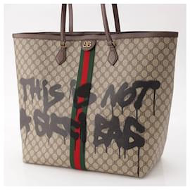 Gucci-Gucci Balenciaga Hacker Project Graffiti Tote Bag-Brown,Beige