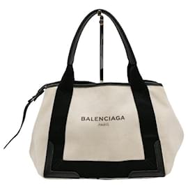 Balenciaga-Balenciaga Navy Cabas S Tote Bag-White