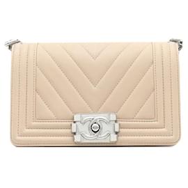 Chanel-Chanel Boy Lambskin Shoulder Bag Beige-Brown,Beige