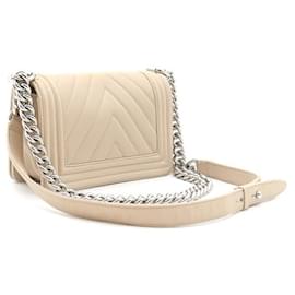 Chanel-Chanel Boy Lambskin Shoulder Bag Beige-Brown,Beige
