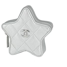 Chanel-Chanel Lambskin Matelasse Coin Case Charm Star-Silvery,Metallic