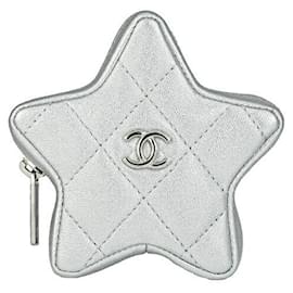 Chanel-Chanel Lambskin Matelasse Coin Case Charm Star-Silvery,Metallic