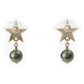 Chanel-Chanel Coco Mark Star Drop Pearl Earrings-Golden,Metallic