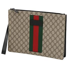 Gucci-Gucci GG Supreme Canvas Leather Unisex Clutch Bag-Black