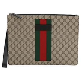 Gucci-Gucci GG Supreme Canvas Leather Unisex Clutch Bag-Black