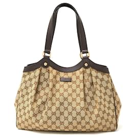 Gucci-Gucci GG Canvas Leather Tote Bag-Brown,Beige