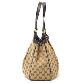 Gucci-Gucci GG Canvas Leather Tote Bag-Brown,Beige