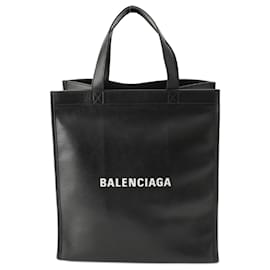 Balenciaga-Sac fourre-tout en cuir avec logo Balenciaga-Noir
