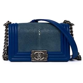 Chanel-Chanel Boy Galuchat Chain Shoulder Bag-Blue