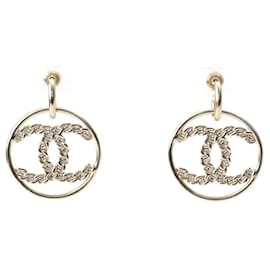 Chanel-Chanel Coco Mark Circle Swing Rhinestone Earrings-Golden,Metallic