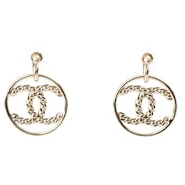 Chanel-Chanel Coco Mark Circle Swing Rhinestone Earrings-Golden,Metallic