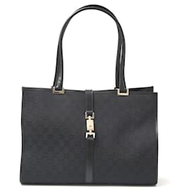 Gucci-Gucci Jackie GG Canvas Leather Tote Bag-Black