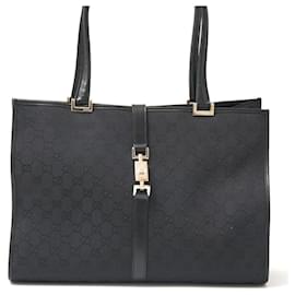 Gucci-Gucci Jackie GG Canvas Leather Tote Bag-Black