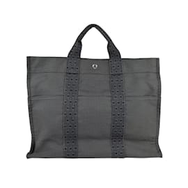 Hermès-Hermes Dark Gray Canvas Handbag Tote-Dark grey
