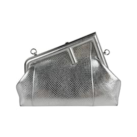 Fendi-Fendi Shoulder Bag First Small Embossed Leather-Silvery