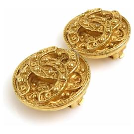 Chanel-Chanel Coco Mark Metal Gold Clip Earrings-Golden