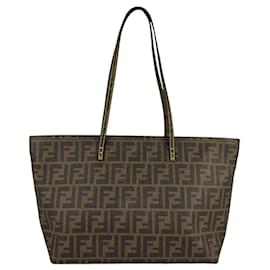 Fendi-Fendi Brown Zucca Shoulder Tote Bag-Brown