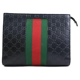 Gucci-Bolsa Clutch GUCCI Sherry Line em couro-Preto,Vermelho,Verde