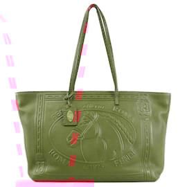 Fendi-Fendi Red Leather Shoulder Tote Bag-Red
