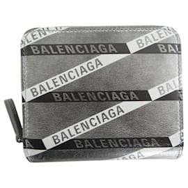 Balenciaga-Portefeuille en cuir pliable Balenciaga-Noir,Argenté,Blanc