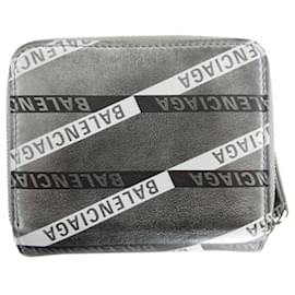 Balenciaga-Portefeuille en cuir pliable Balenciaga-Noir,Argenté,Blanc