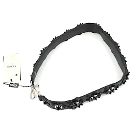 Fendi-Fendi Flower Studs Leather Strap-Black