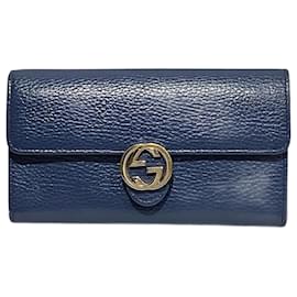 Gucci-Gucci Interlocking G Blue Long Wallet-Blue