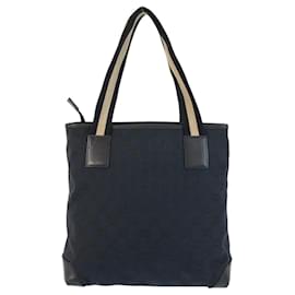 Gucci-Gucci Sherry Line Black GG Canvas Leather Tote Bag-Black